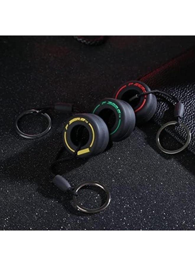 EJPTOYS F1 سباق 3pcs 3color ميني لطيف الإطارات سلاسل المفاتيح ، المواد المطاطية الناعمة ، تستخدم ديكور السيارات الأصفر 2.36x2.36x1.37 - Image 3