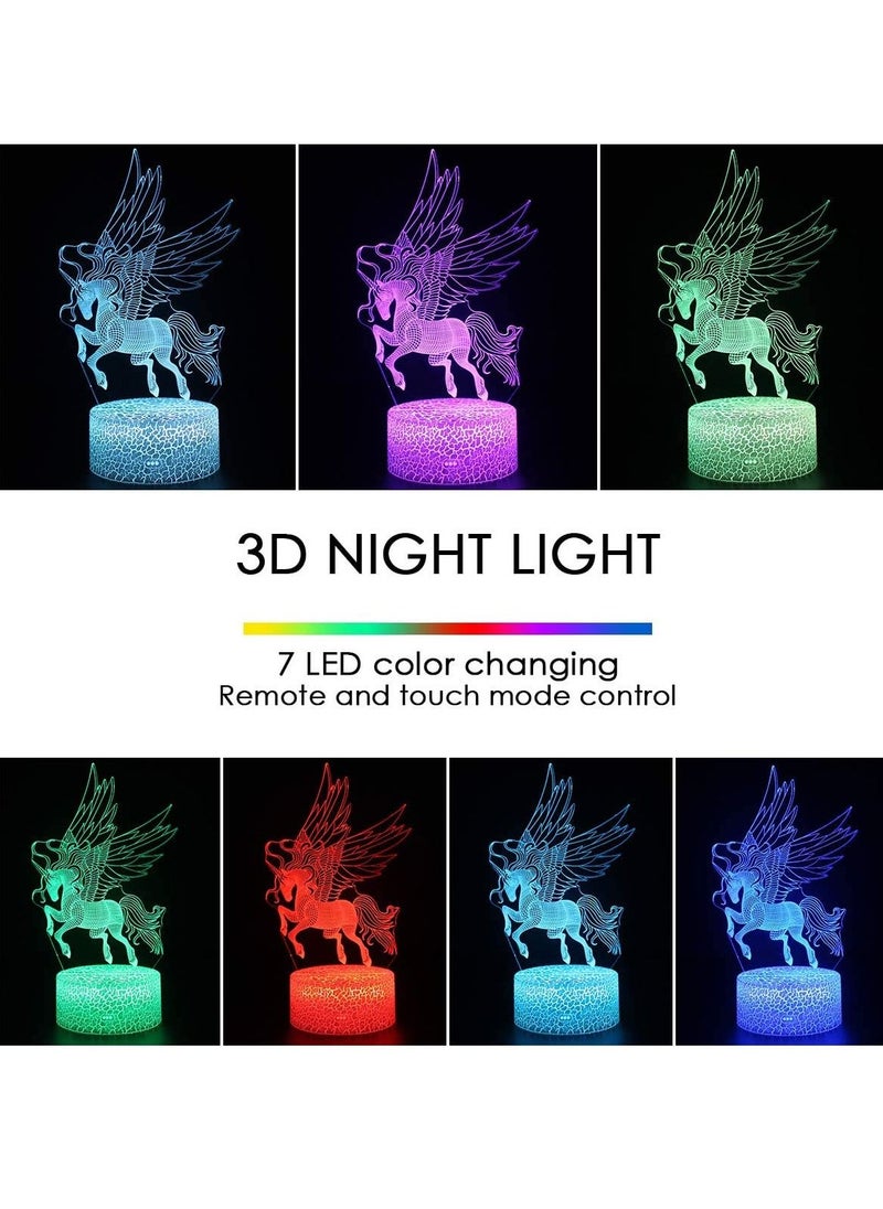 althiqahkey Multicolour Unicorn 3D Night Light Illusion Table Lamp with 16 Color and 4 Changing Modes USB Power Touch Switch with Remote Control for Room Decor Kids's Toy and Gifts 3 Pattern Boards  - Image 2