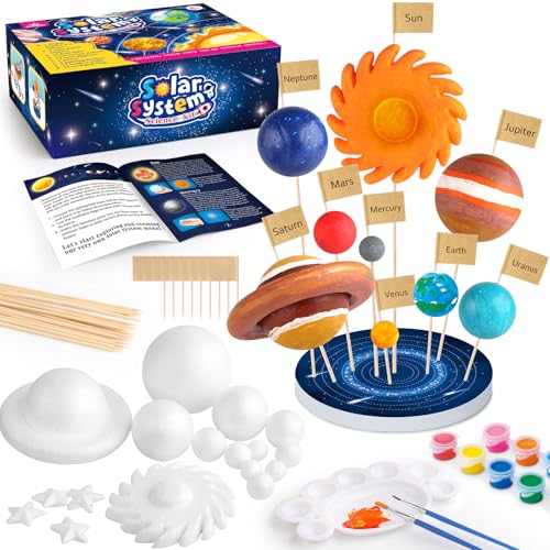 wookidel 64 PCS Solar System Project Kit Solar System Model Kit with 13 Mix Foam Balls Solar System Toys for Kids 35 Learn Planets Science Kit School Project Supplies of Bamboo Sticks Flags Brushes - Image 1