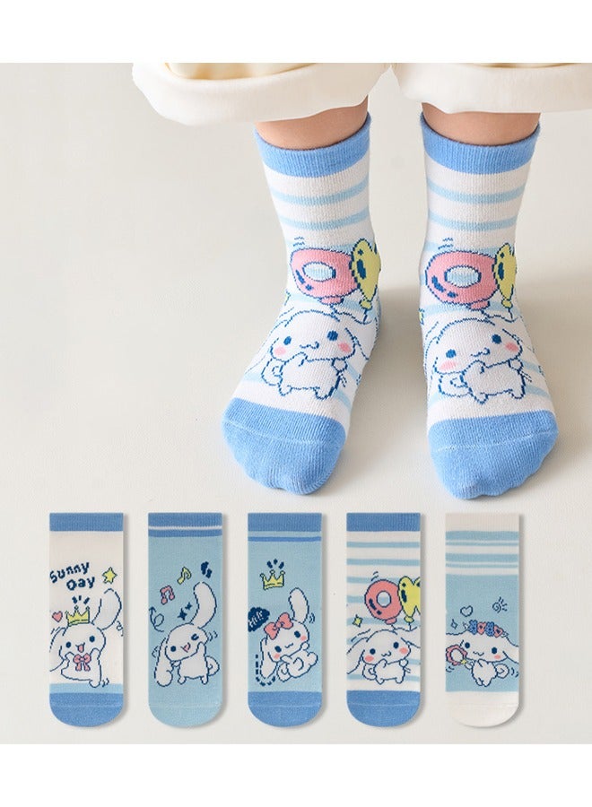 Cinnamon Cartoon pattern children's socks, mid-calf socks, cotton socks, autumn and winter stockings, comfortable and versatile (size: M (suitable for children aged 6-8) -cinnamon - Image 1