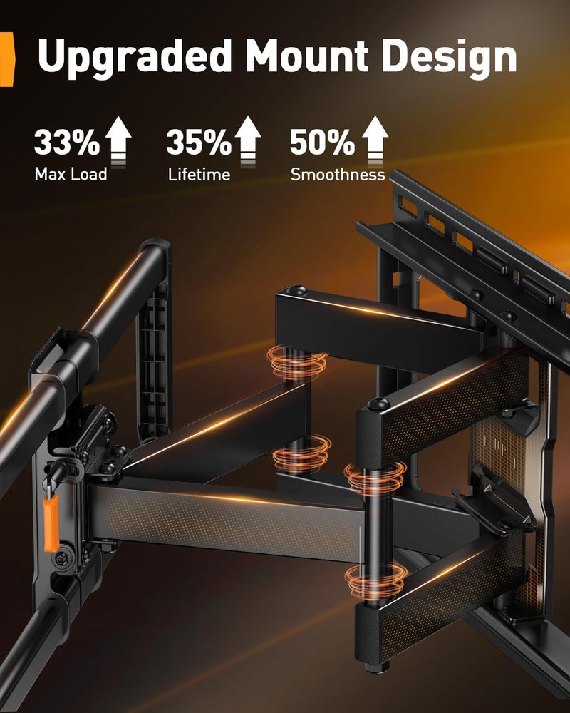 Perlegear UL-Listed Full Motion TV Wall Mount for 40–86 Inch Flat Curved TVs up to 132 lbs, 12″/16″ Wood Studs, TV Mount Bracket with Tool-Free Tilt, Swivel, Extension, Max VESA 600 x 400mm, PGLF15 - Image 3