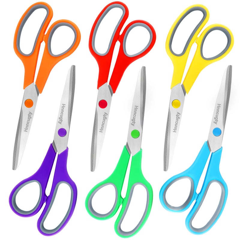 Scissors Hnncugty 8 Scissors All Purpose Bulk Set of 6Pack Sharp Shears for Office Home Craft Sewing Fabric HighMiddle School Supplies Student Teacher Supplies Comfort Grip RightLeft Handed