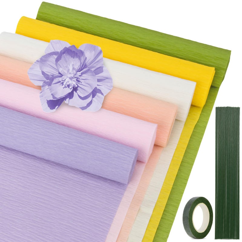 RAINFLOW 8 PCS Crepe Paper Flower Kit - 6 Crepe Paper Rolls with Floral Tape and Floral Wire, Paper Streamers Crepes Papers Sheets for Flower Making DIY Crafts Birthday Party Decor Christmas - Image 1
