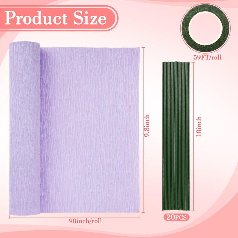 RAINFLOW 8 PCS Crepe Paper Flower Kit - 6 Crepe Paper Rolls with Floral Tape and Floral Wire, Paper Streamers Crepes Papers Sheets for Flower Making DIY Crafts Birthday Party Decor Christmas - Image 2