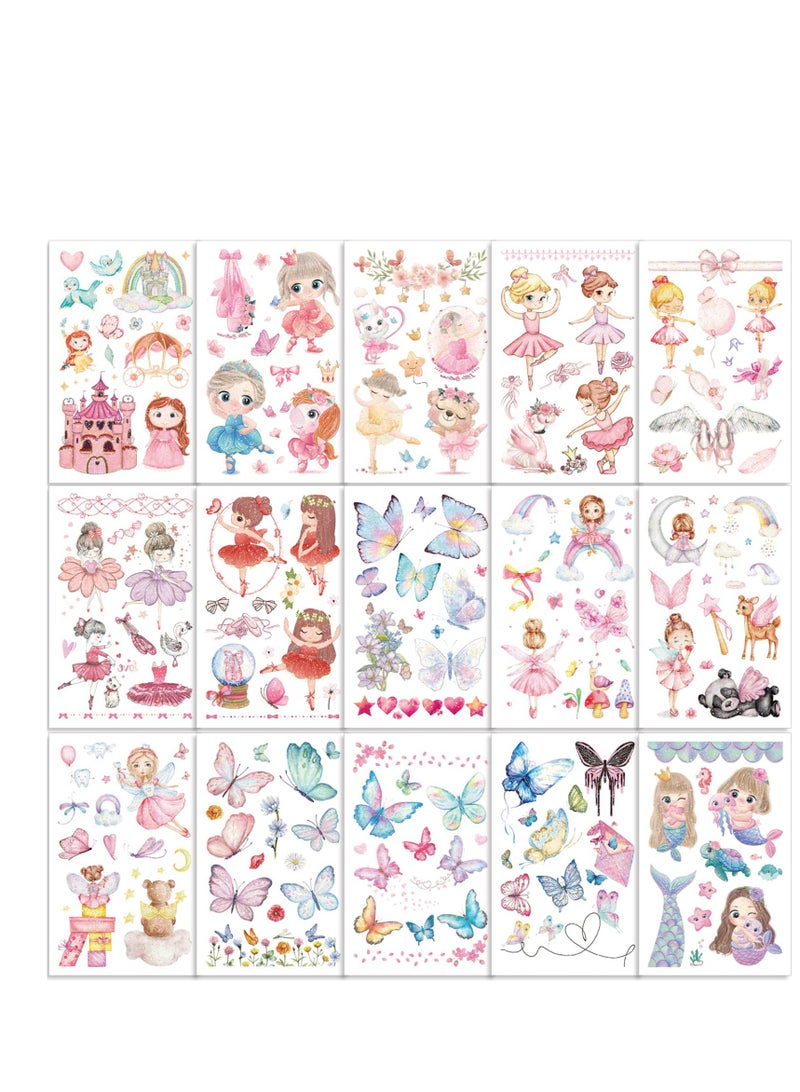 SYOSI Glitter Tattoos for Girls, Fake Kids Tattoos for Girls, Flower Fairy Princess Mermaid Butterfly Glitter Temporary Tattoos Stickers for Girls Gifts Decorations Kids Birthday Party Favor Bags - Image 1