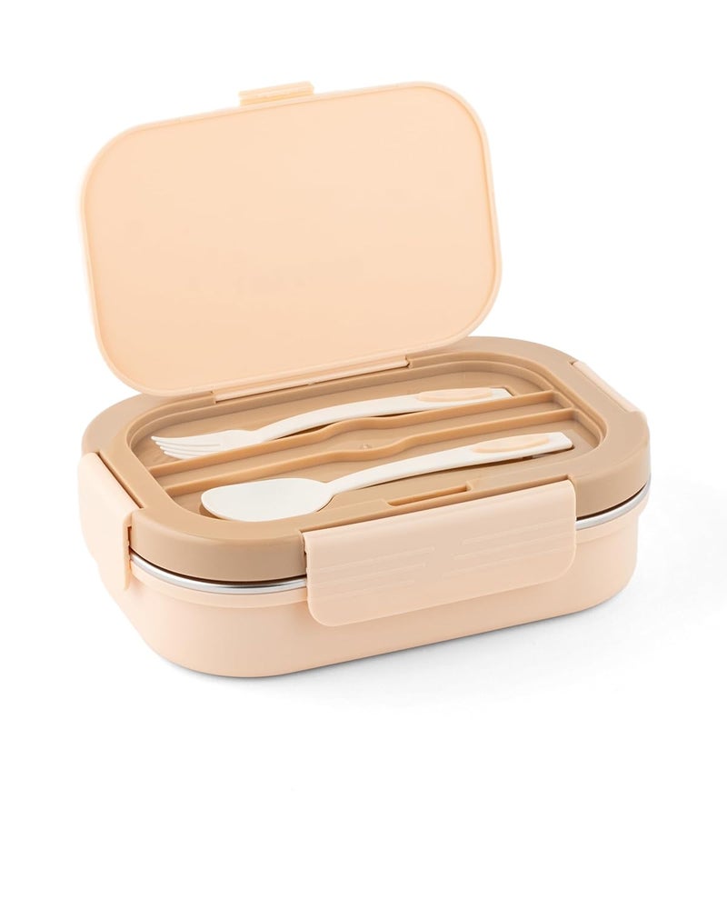 DUBBLIN Bento Two Compartment Lunch Box | BPA-Free Insulated Body | Four-Side Lock | Durable & Compact with Spoon & Sabzi Container Inside, Brown,750ml - Image 4