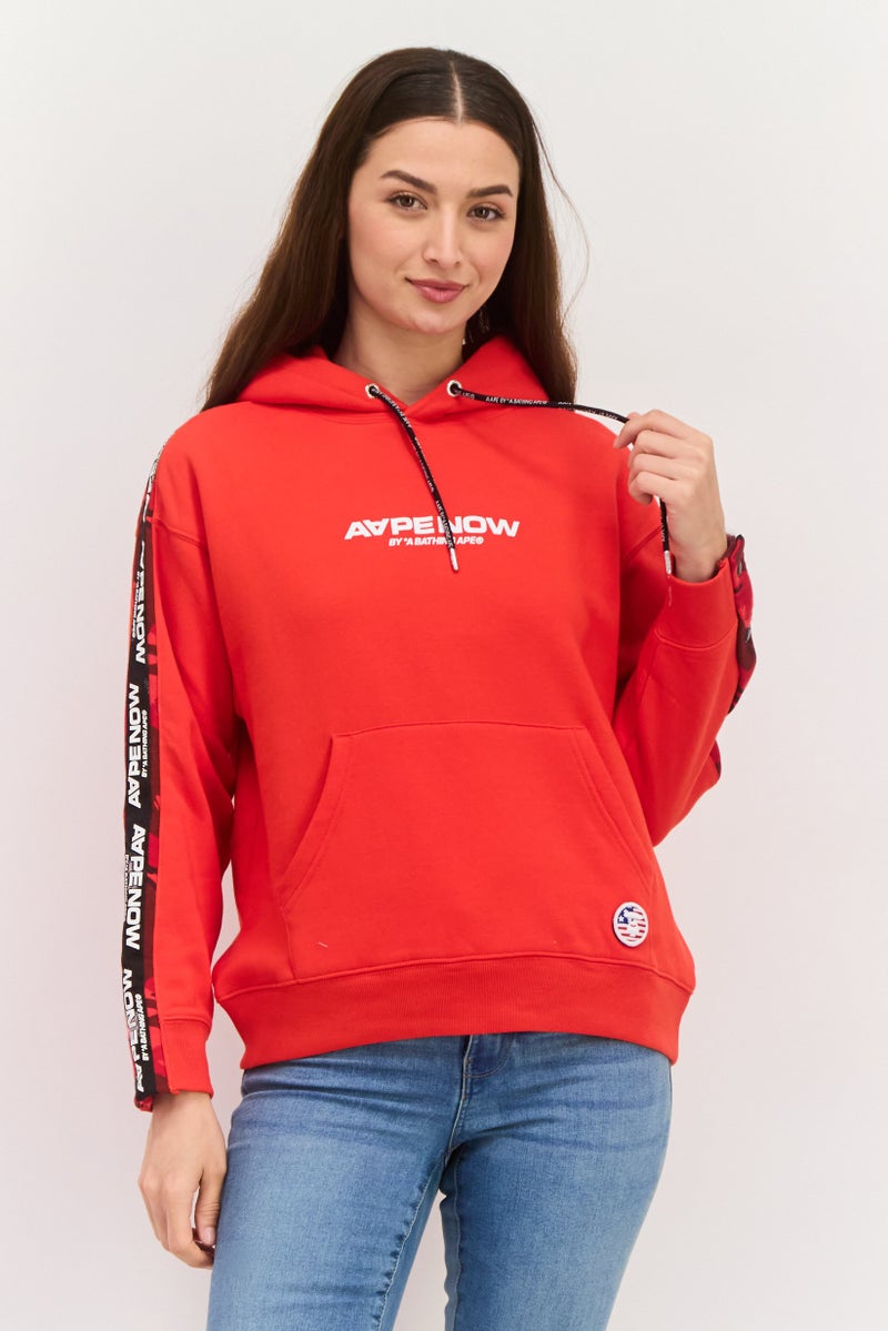 Aape By A Bathing Ape Women Brand Logo Long Sleeve Hooded Sweatshirt, Red - Image 1