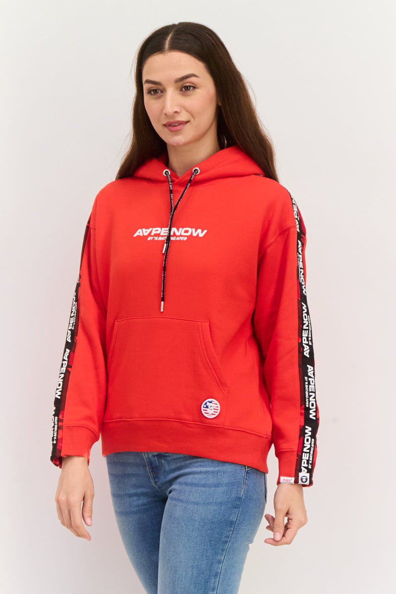 Aape By A Bathing Ape Women Brand Logo Long Sleeve Hooded Sweatshirt, Red - Image 4