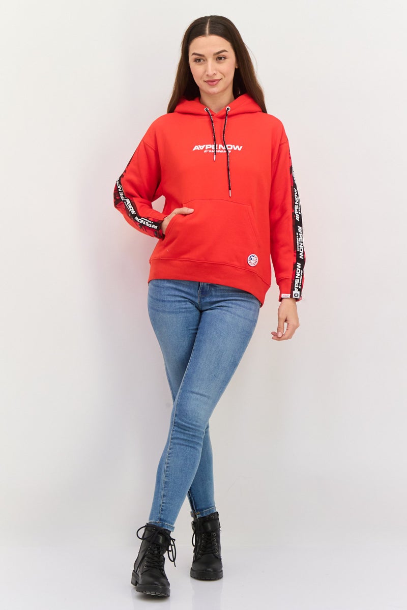 Aape By A Bathing Ape Women Brand Logo Long Sleeve Hooded Sweatshirt, Red - Image 2