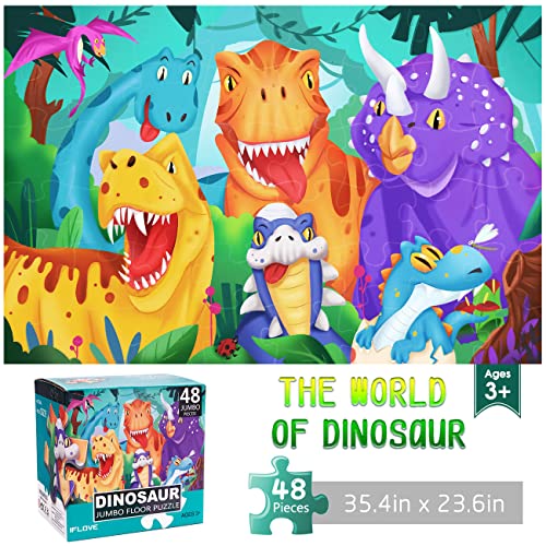 IFLOVE Jumbo Floor Puzzle for Kids Dinosaur Jigsaw Large Puzzles 48 Piece Ages 36 for Toddler Children Learning Preschool Educational Intellectual Development Toys 48 Years Old Easter Gift for Boy and Girl - Image 1