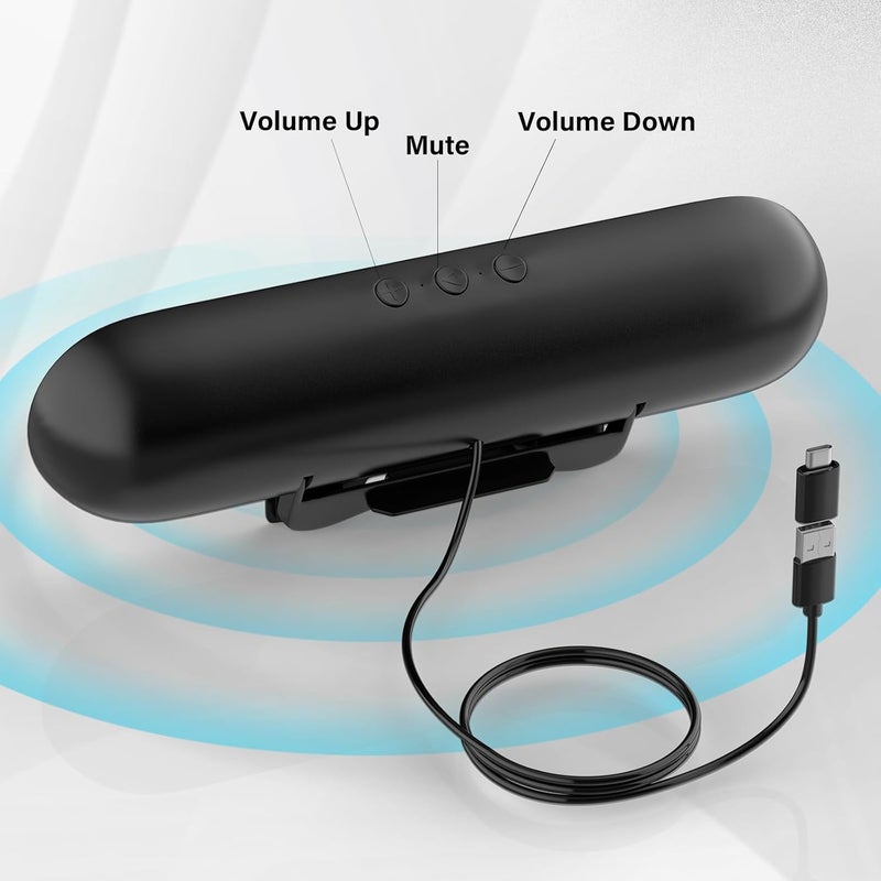بيري شريط صوت USB، مكبر صوت محمول لشاشة الكمبيوتر مع USB، محول للكمبيوتر الشخصي، شريط صوت صغير للهاتف، النوت بوك، الكمبيوتر الشخصي، اللابتوب - توصيل وتشغيل (أسود) - Image 4