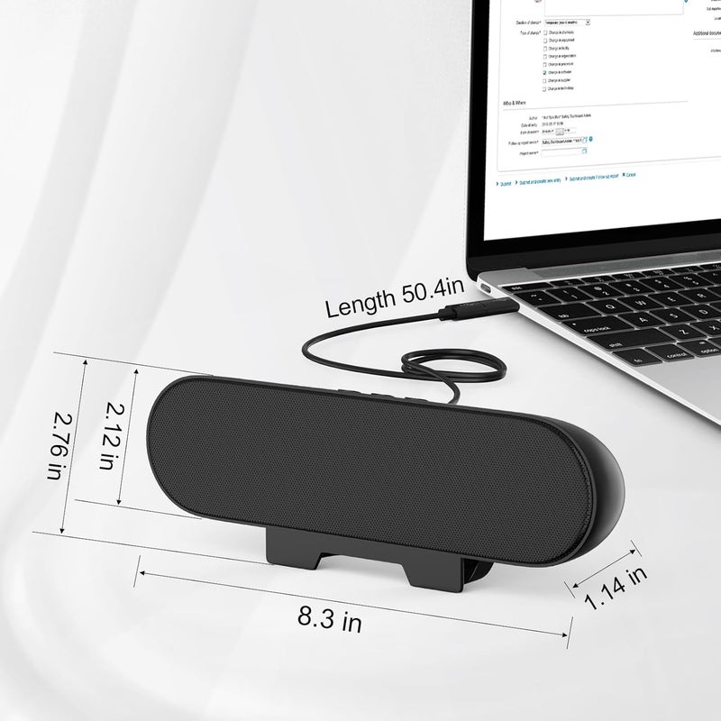 بيري شريط صوت USB، مكبر صوت محمول لشاشة الكمبيوتر مع USB، محول للكمبيوتر الشخصي، شريط صوت صغير للهاتف، النوت بوك، الكمبيوتر الشخصي، اللابتوب - توصيل وتشغيل (أسود) - Image 5