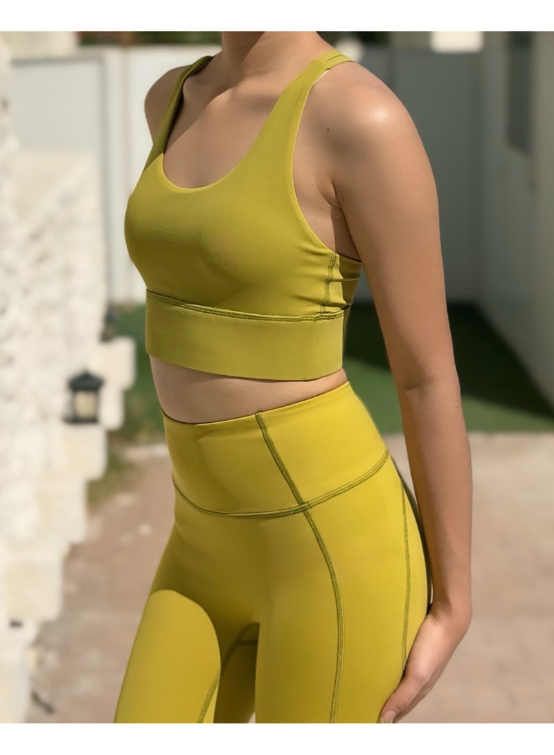 Texcraft Women's Sports Bra with Criss-Cross Back – High Elasticity & Breathable Workout Top-Mustard - Image 4