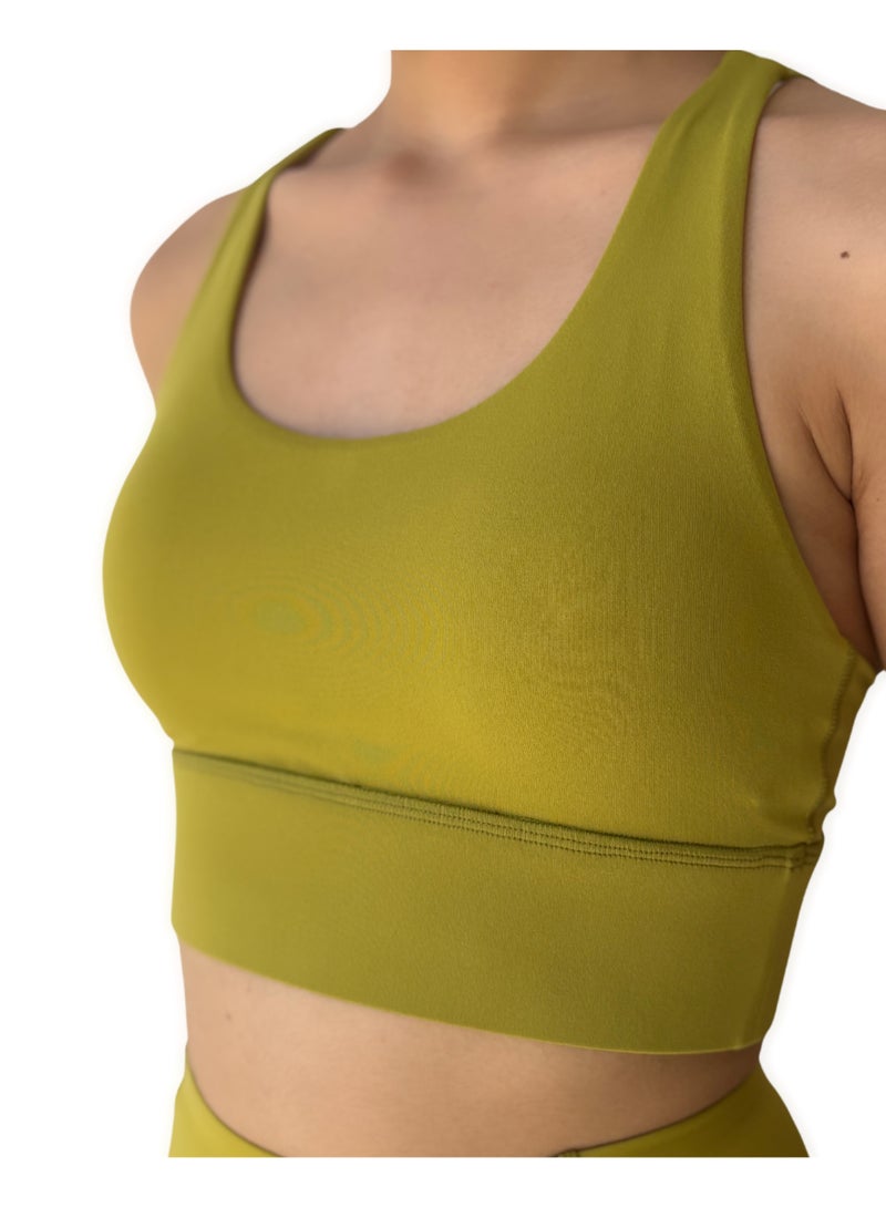 Texcraft Women's Sports Bra with Criss-Cross Back – High Elasticity & Breathable Workout Top-Mustard - Image 1
