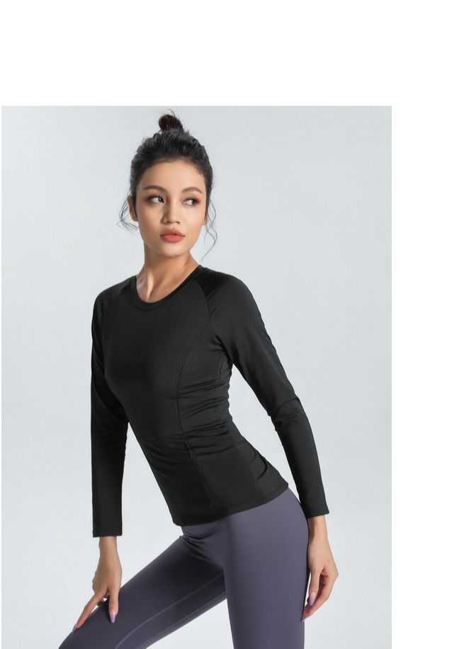 Loquat Fitness Exercise Running Speed Dry T-shirt Yoga Clothing Black