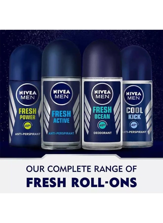 NIVEA MEN Fresh Ocean Roll On, Deodorant for Men, Aqua Scent, Roll-on 50ml - Image 3