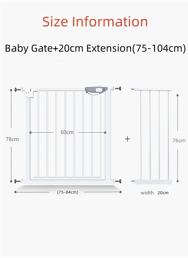 JCB CHIC Auto Close Safety Baby Gate，Stair Guardrail Child Safety Gate Fence Baby Gate Fence Guardrail Baby Gate Fence Pet Kitchen Railing(  Baby Gate+20cm Extension(75-104cm)）  - Image 2