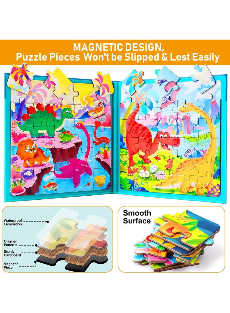 SYOSI Magnetic Puzzles for Kids Ages 3-5, Two-Book Set, 110 Pieces Dinosaur Animal Theme Travel Toddler Puzzles, Preschool Learning Activities Toddler Toys for 3 4 5 6 Year Old Boys Girls - Image 3