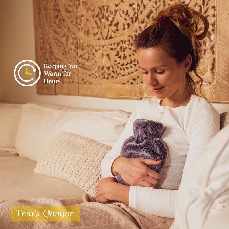 Qomfor Hot Water Bottle with Fluffy Cover - Soft Premium Faux Fur Cover - 1.8l Large Capacity - Hot Water Bag for Cosy Nights, Pain Relief, Back, Neck and Shoulders - Great Gift for Women (Dark Grey) - Image 5