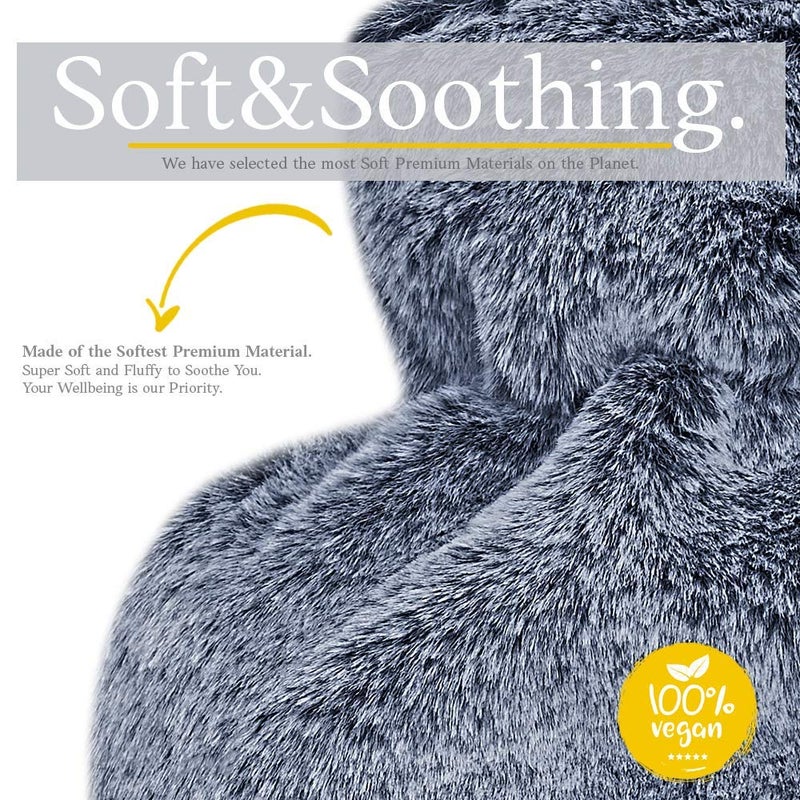 Qomfor Hot Water Bottle with Fluffy Cover - Soft Premium Faux Fur Cover - 1.8l Large Capacity - Hot Water Bag for Cosy Nights, Pain Relief, Back, Neck and Shoulders - Great Gift for Women (Dark Grey) - Image 2
