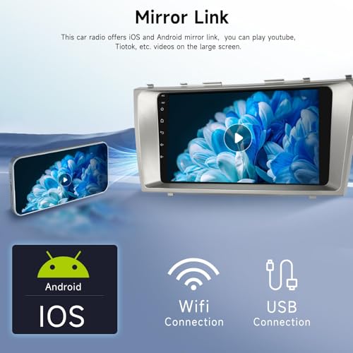 Podofo راديو سيارة أندرويد لتويوتا كامري 2006 2007 2008 2009 2010 2011 بشاشة تعمل باللمس 9 إنش HD مع ميزة المرآة، واي فاي، نظام الملاحة GPS، بلوتوث، راديو FM، USB، وكاميرا خلفية - Image 4