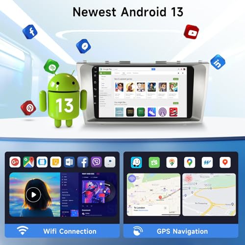 Podofo راديو سيارة أندرويد لتويوتا كامري 2006 2007 2008 2009 2010 2011 بشاشة تعمل باللمس 9 إنش HD مع ميزة المرآة، واي فاي، نظام الملاحة GPS، بلوتوث، راديو FM، USB، وكاميرا خلفية - Image 3