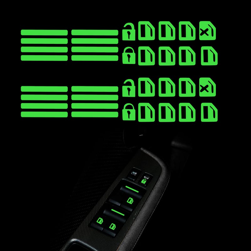 TOMALL 2Pcs Control Switch Luminous Sticker for Car Outer Door Handle Button Switch Panel Night Safety Luminous Decals Glow in Dark Accessories for Car Window Door (Green) - Image 1