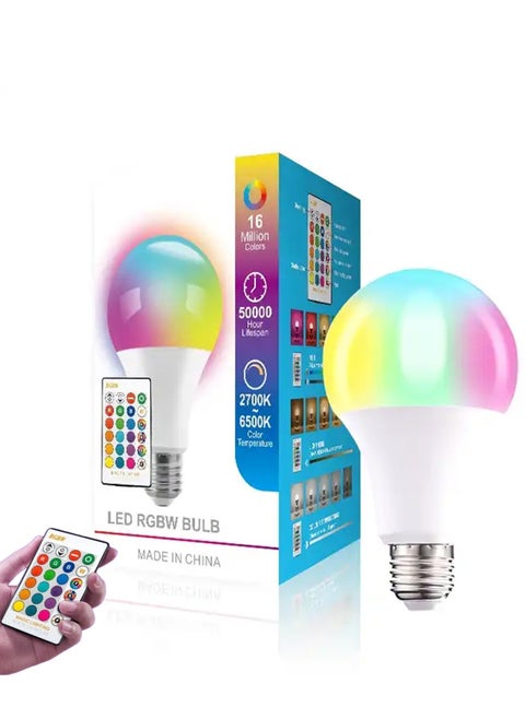 Smart  LED Color Changing Light Bulb, 10W RGB Light Bulbs with Remote, Dimmable 60W Equivalent Daylight White Timing Function - E27, E22, E26 Screw Base RGB Bulb for Home Decor,Bedroom,Party(1Pack)