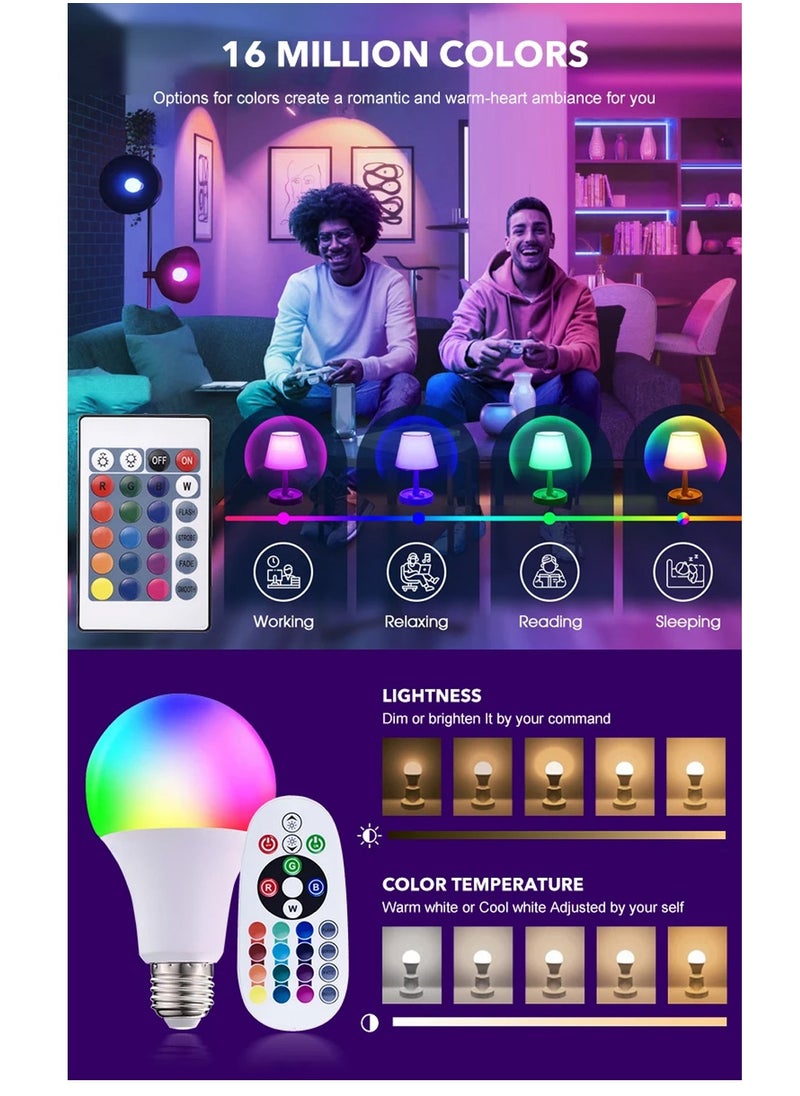 UPSTYLE - Smart  LED Color Changing Light Bulb, 10W RGB Light Bulbs with Remote, Dimmable 60W Equivalent Daylight White Timing Function - E27, E22, E26 Screw Base RGB Bulb for Home Decor,Bedroom,Party(1Pack) - Image 1