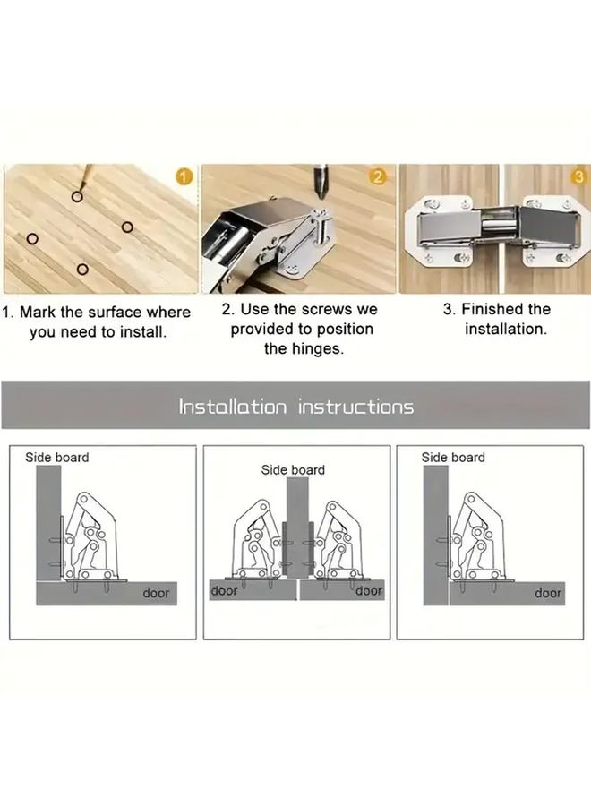 2Pcs Heavy Duty Stainless Steel Cabinet Hinges Silvery No Drill Easy Install - Image 4