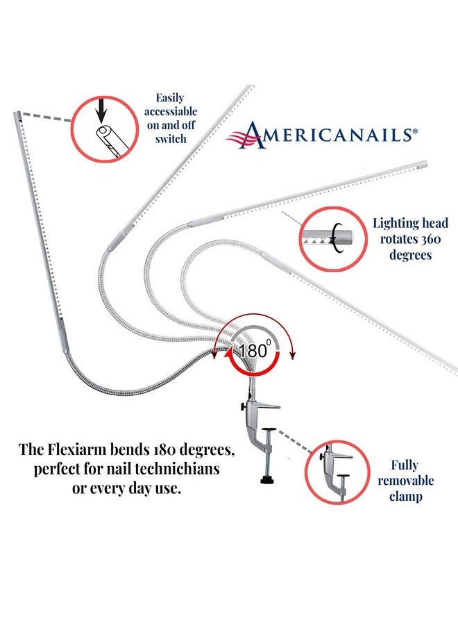 أمريكانز نيلز. كوم Americanails Original Flexilamp - مصباح طاولة LED - مشبك قابل للإزالة - إضاءة قابلة للتعديل لمحطات الأظافر - مصباح طاولة مانيكير - ذراع مرن - 48 حبة LED - 300 لومن  - Image 4