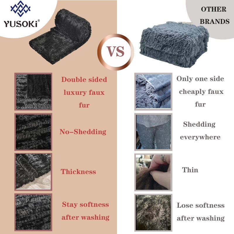 YUSOKI Luxury Double Sided Faux Fur Throw Blanket(Without Pillows) Soft Fuzzy Fluffy Cozy Blanket Plush Furry Comfy Warm Blanket for Couch Bed Chair Sofa Bedroom Men Boys Gift(Black 50"" x 63"") - Image 3