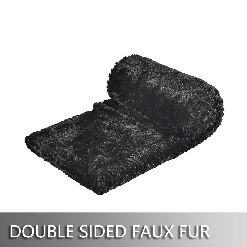 YUSOKI Luxury Double Sided Faux Fur Throw Blanket(Without Pillows) Soft Fuzzy Fluffy Cozy Blanket Plush Furry Comfy Warm Blanket for Couch Bed Chair Sofa Bedroom Men Boys Gift(Black 50"" x 63"") - Image 4