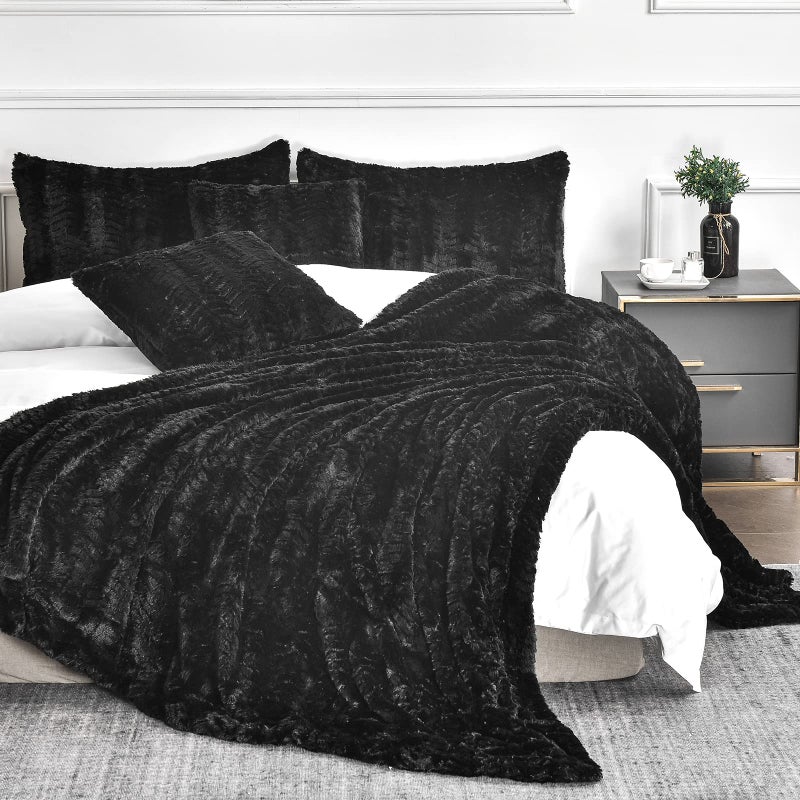YUSOKI Luxury Double Sided Faux Fur Throw Blanket(Without Pillows) Soft Fuzzy Fluffy Cozy Blanket Plush Furry Comfy Warm Blanket for Couch Bed Chair Sofa Bedroom Men Boys Gift(Black 50"" x 63"") - Image 5