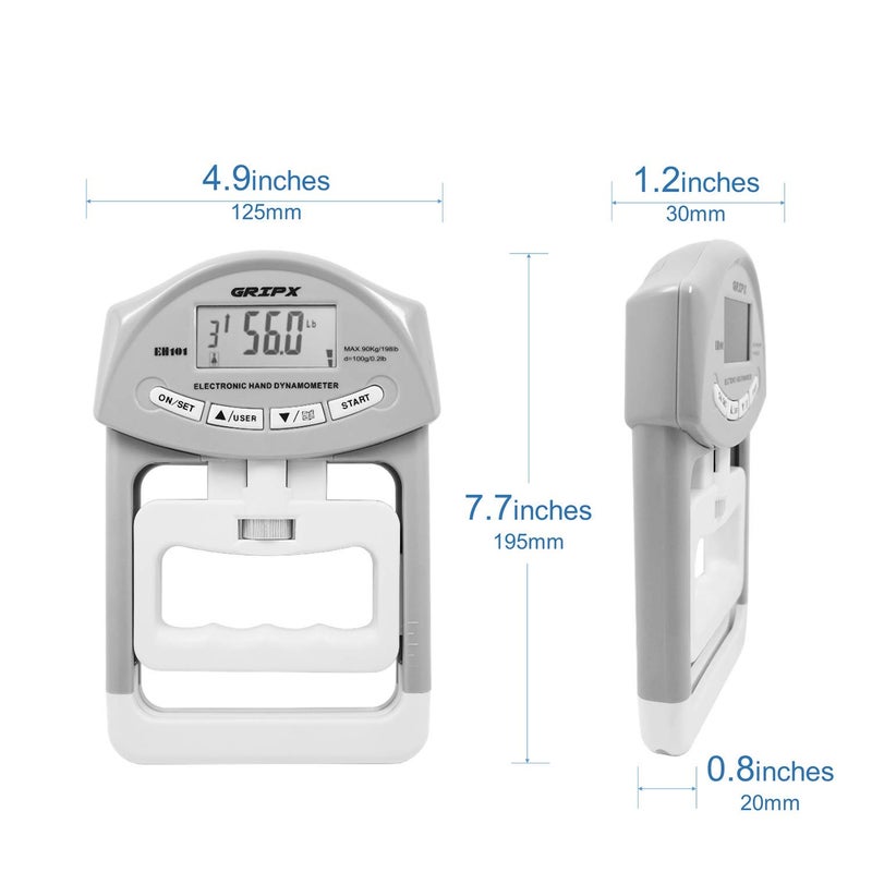 GRIPX Digital Hand Dynamometer Grip Strength Measurement Meter Auto Capturing Electronic Hand Grip Power 198Lbs / 90Kgs - Image 2