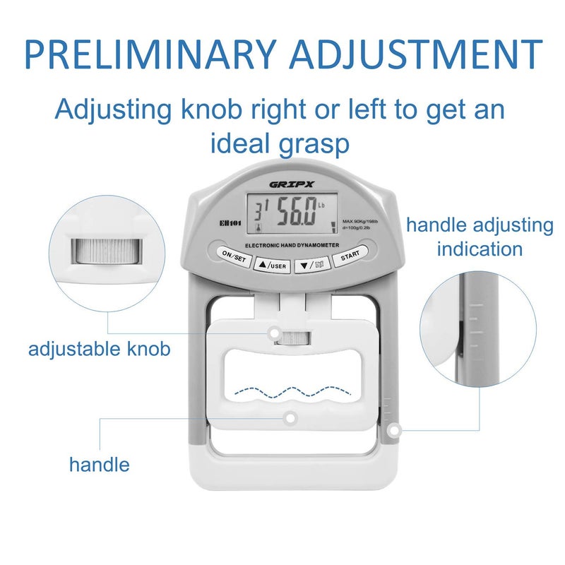 GRIPX Digital Hand Dynamometer Grip Strength Measurement Meter Auto Capturing Electronic Hand Grip Power 198Lbs / 90Kgs - Image 5