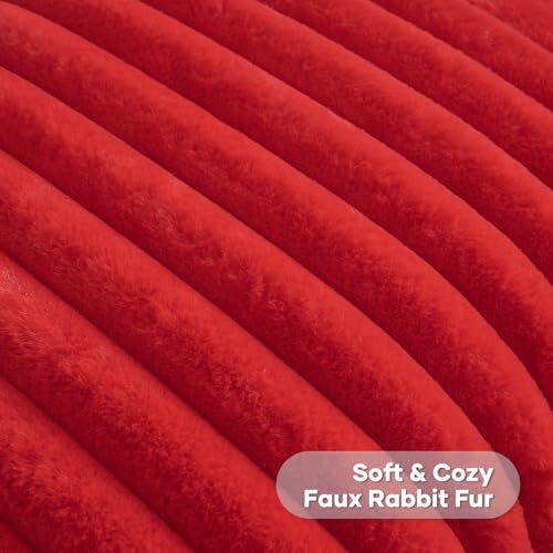 FUTEI Pack of 2 Fluffy Faux Fur Throw Pillow Covers 18x18 Inch Elegant Striped Textured Decorative Cushion Cases Modern Accent Pillow for Couch Bed Living Room Red - Image 3