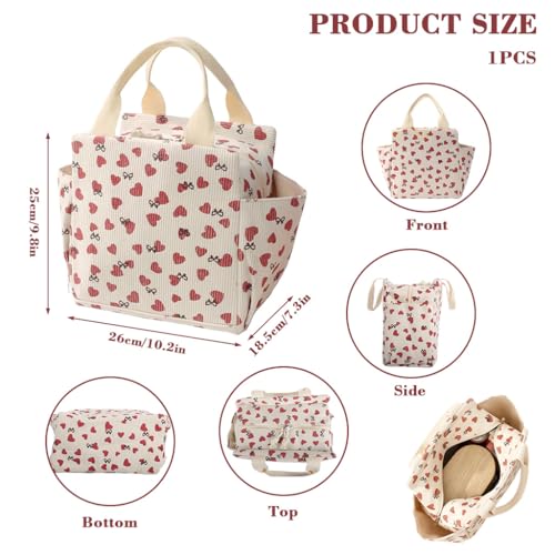 PALAY® Lunch Bag for Office Corduroy Tiffin Bags Reusable Insulated Lunch Box Holder Side Pockets Large Capacity Cooler for Work/Picnic/Travel - Image 2