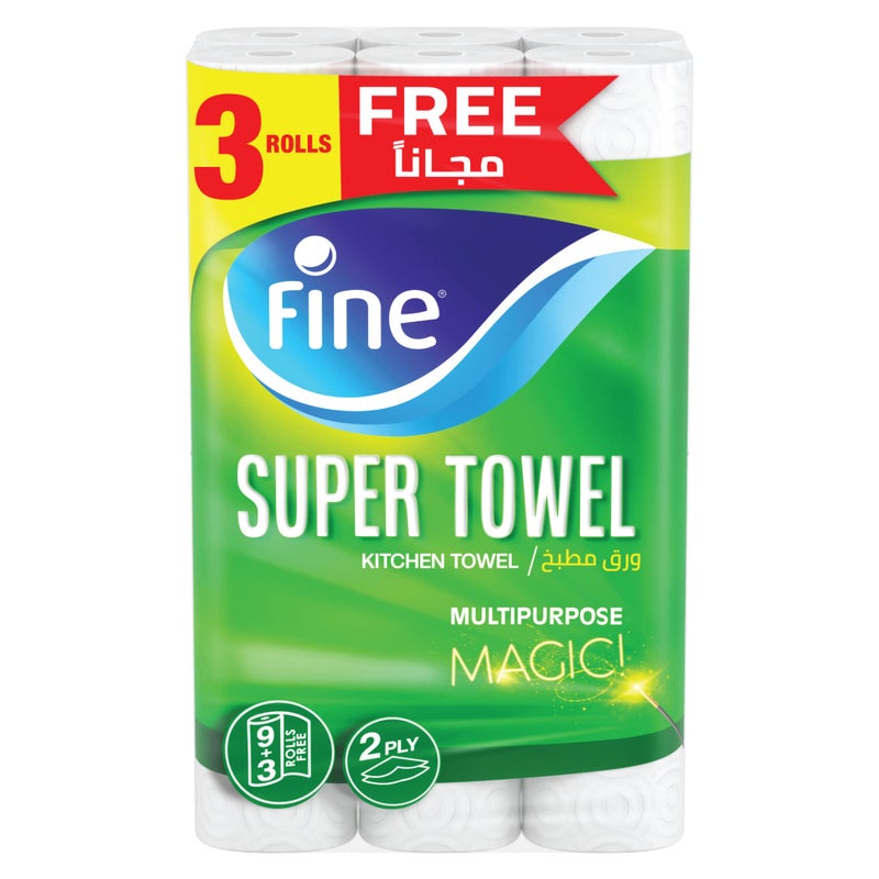 Fine Kitchen Tissue Paper Super Towel Roll, 2 Ply 12 Rolls - Image 1