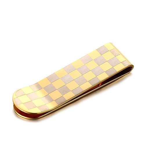 EKLOEN Stainless Steel Slim Money Clip Credit Card Holder Slim Wallet for Men and Women(Golden Pattern) - Image 1