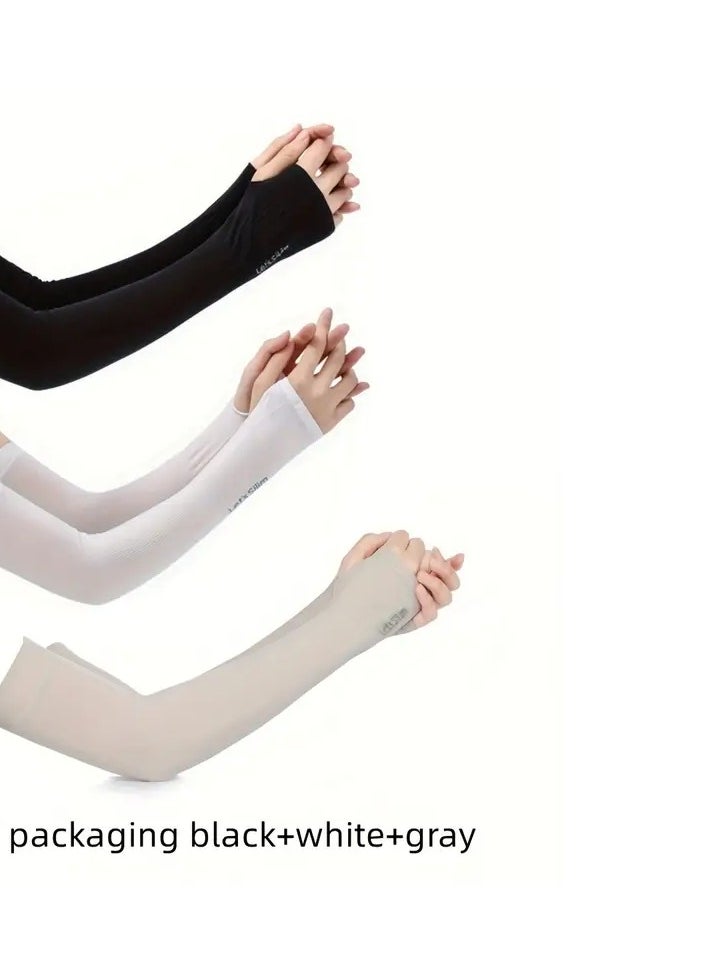 Generic 3 pairs Nylon Summer Sun Protection Men's and Women's Universal Sleeve Covers with Exposed Fingers, Hand and Arm Covers  - Image 1