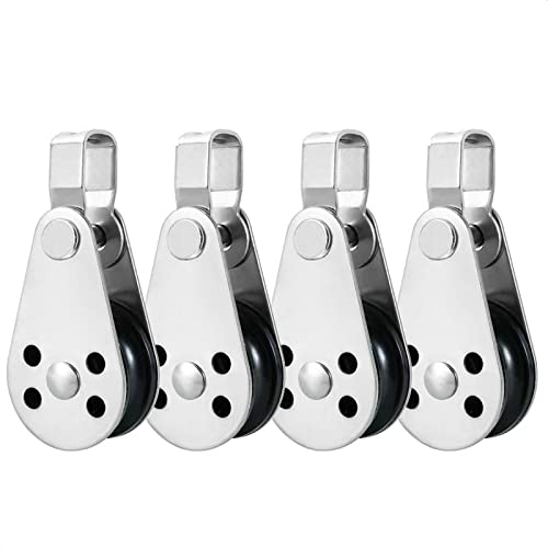 TISEKER 4 Pieces Stainless Steel Nylon Marine Pulley, Pulley Blocks Rope Runner Kayak Boat Parts Accessories for 0.08" to 0.32" Ropes - Image 1