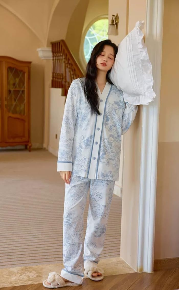 Celary Korean Style Women’s Night Suit|| Cute Printed Pajama Set with Long Sleeve Top & Pants|| Cotton Loungewear||Winter Night Dress|| Full Sleeves with Front Buttons - Image 5