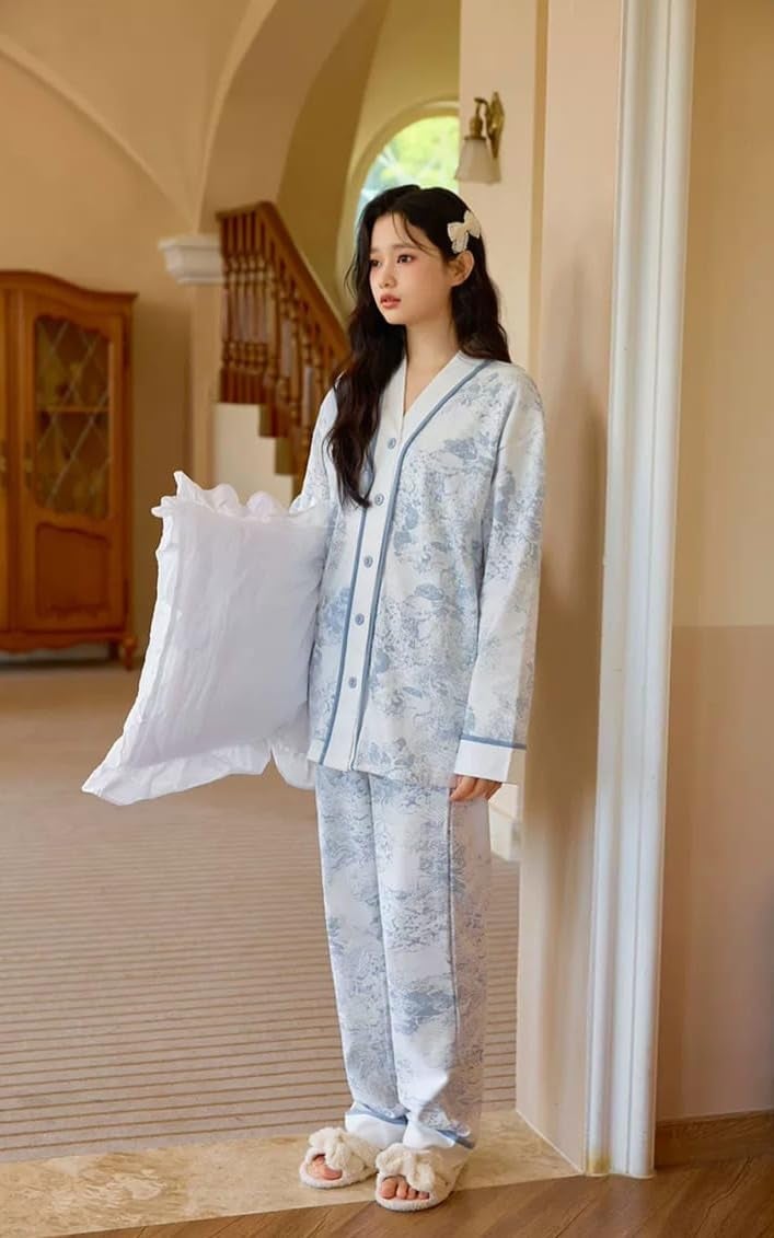 Celary Korean Style Women’s Night Suit|| Cute Printed Pajama Set with Long Sleeve Top & Pants|| Cotton Loungewear||Winter Night Dress|| Full Sleeves with Front Buttons - Image 4