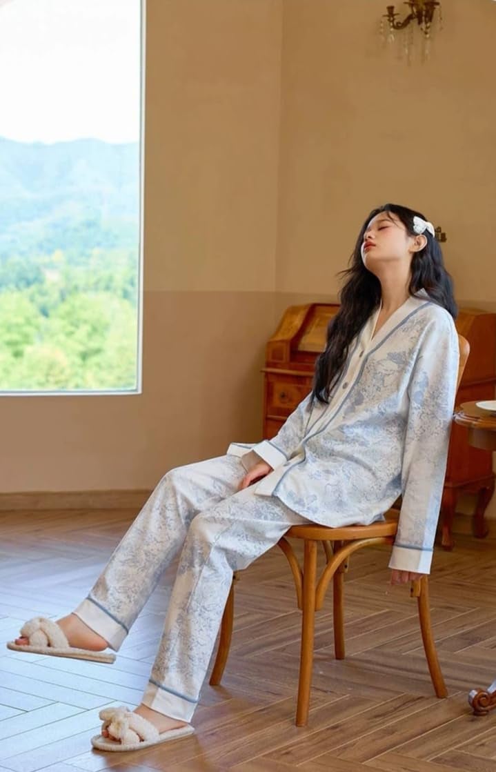 Celary Korean Style Women’s Night Suit|| Cute Printed Pajama Set with Long Sleeve Top & Pants|| Cotton Loungewear||Winter Night Dress|| Full Sleeves with Front Buttons - Image 3