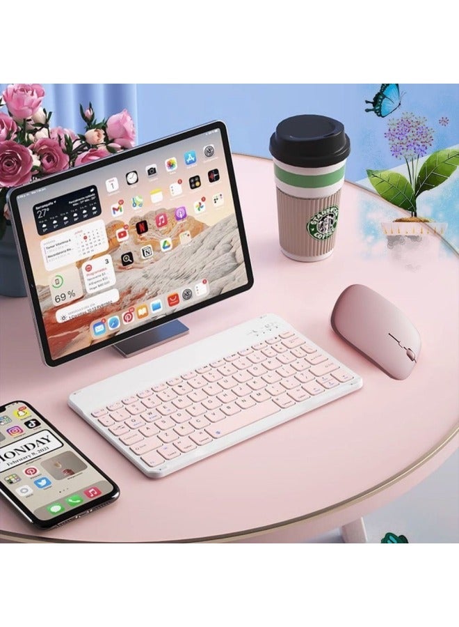 Hot Sale Bluetooth Wireless Keyboard For Apple Ipad For Huawei Matepad Tablet Bass Mini Cute-Color:Pink-Product Type:Keyboard + Dual-mode Mouse (mouse Charging Model) - Image 5