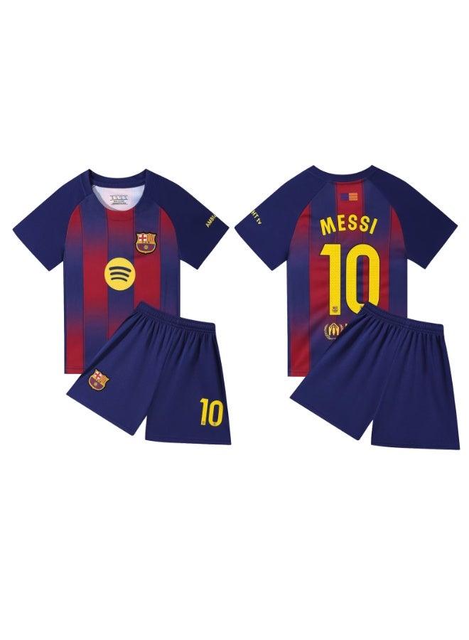 2026 برشلونة المنزل قصيرة الأكمام زي كرة القدم # 10 ميسي كرة القدم جيرسي السراويل دعوى الأطفال حجم هدية للجماهير والأصدقاء - Image 1