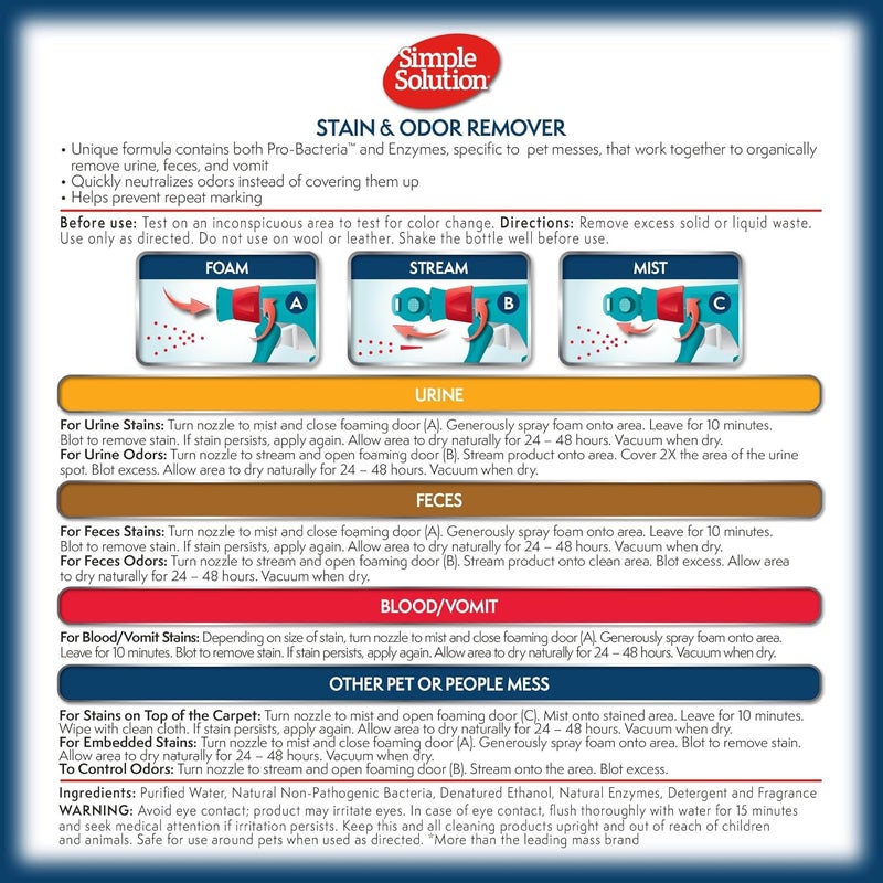 سيمبل سوليوشن مزيل بقع وروائح الحيوانات الأليفة Simple Solution | منظف إنزيمي بقوة تنظيف 2X Pro-Bacteria | عطر فلورال فرش، 1 جالون - Image 2