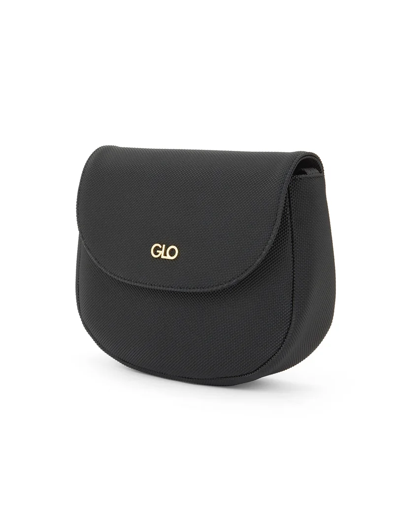 جلو باص حقيبة نسائية جلد نباتي أسود بتصميم هلال مع حزام قابل للتعديل