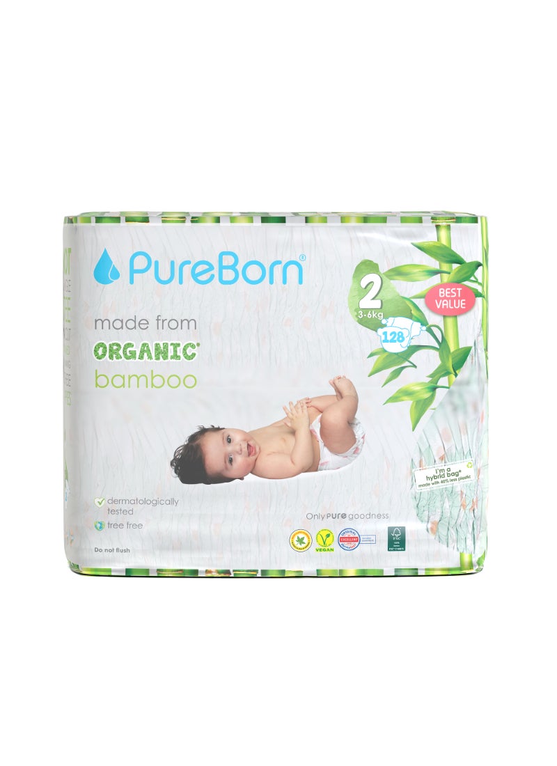 PureBorn Organic Diapers Size-2 3-6kg Master Value Pack Daisy Print